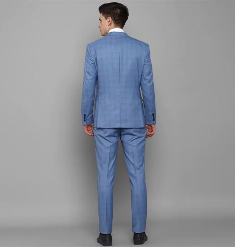Men Blue Checked Single Breasted Three-Piece Formal Suit